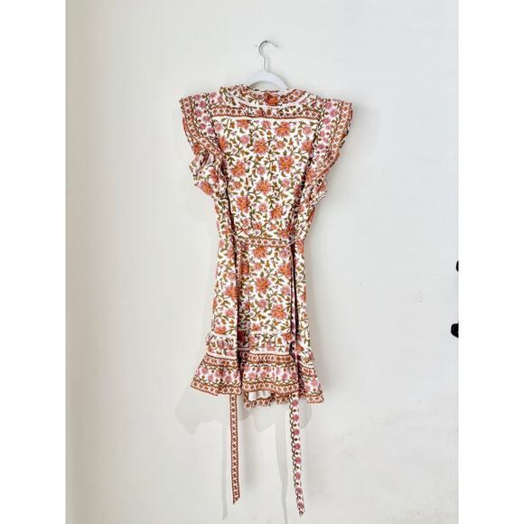 Veronica Beard Mikhail Floral Flutter Sleeve Mini Wrap Dress Orange Women's US 2 - Picture 4 of 6